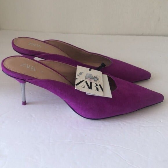 Zara Genuine Leather Suede Purple Heel Shoe Stiletto Sz. 39 - Picture 10 of 11